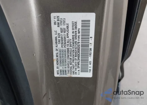 2012 Honda Odyssey Ex-L from USA, damaged, VIN 5FNRL5H60CB002079